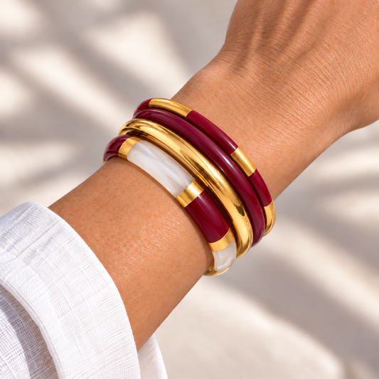 Brenna Bangle Stack in 18K gold-plated stainless steel with resin, alternate view