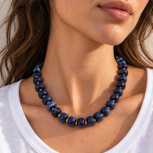 Santana Necklace in 18K gold-plated stainless steel, worn on model