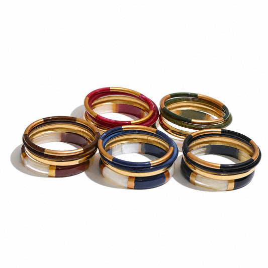 Brenna Bangle Stack in 18K gold-plated stainless steel with resin
