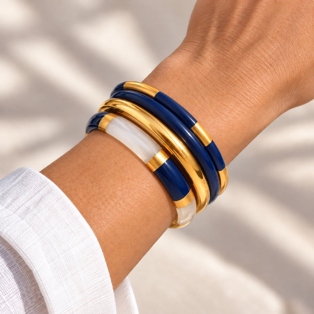 Brenna Bangle Stack in 18K gold-plated stainless steel with resin, alternate view
