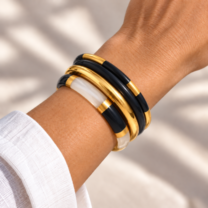 Brenna Bangle Stack in 18K gold-plated stainless steel with resin, alternate view