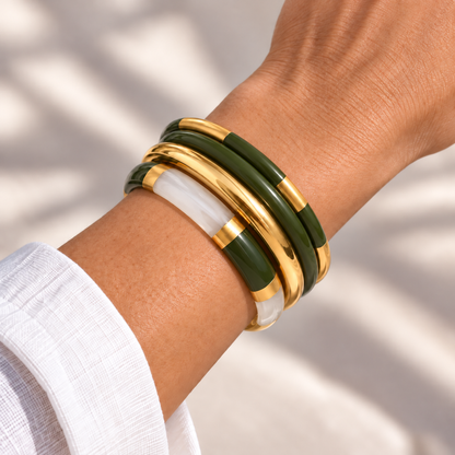 Brenna Bangle Stack in 18K gold-plated stainless steel with resin, alternate view