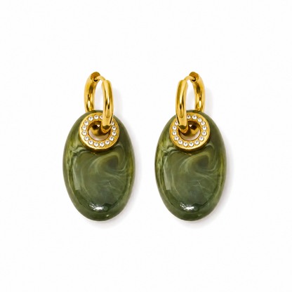 Maia Earrings in 18K gold-plated stainless steel with resin, on a white background