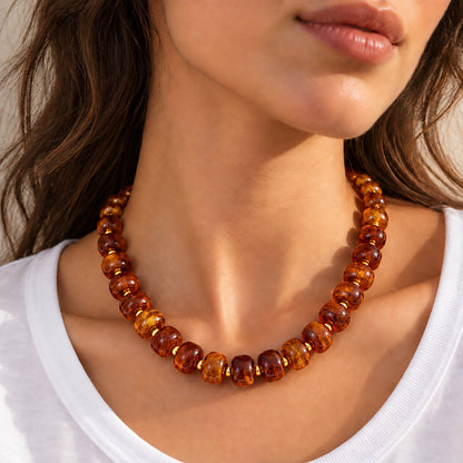 Santana Necklace in 18K gold-plated stainless steel, worn on model
