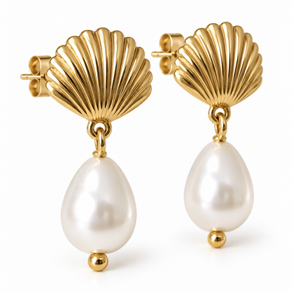 Sheila Earrings in 18K gold-plated stainless steel with pearl, alternate view