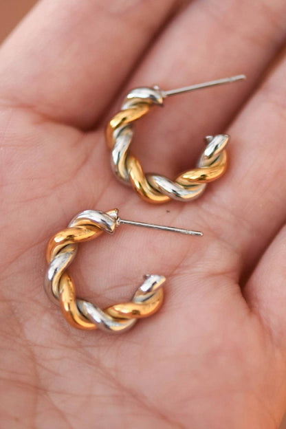 Ada Earrings in two-tone gold and silver-tone stainless steel, alternate view