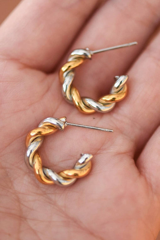 Ada Earrings in two-tone gold and silver-tone stainless steel, alternate view