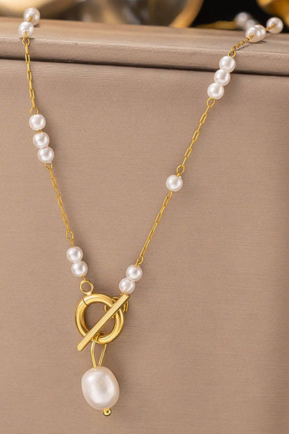 Jocelyn Necklace in 18K gold-plated stainless steel with pearl, alternate view