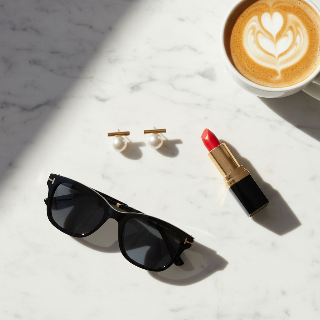 Luxury Flatlay – Pearl Studs