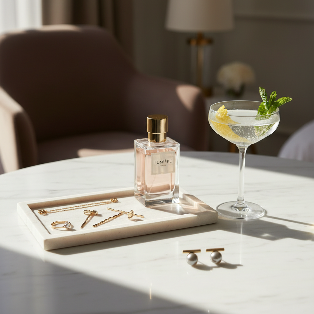 Marble Tray Dresser Flatlay