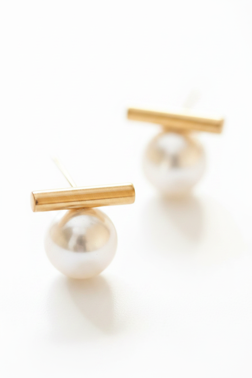 Pearl Bar Studs – White Background 5