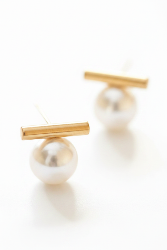 Pearl Bar Studs – White Background 5